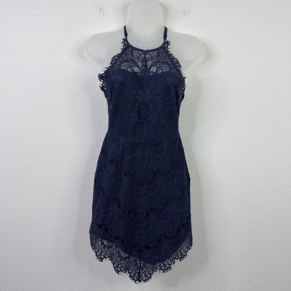 Intimately Free People Dress Womens XS Blue‎ Lace Halter Romantic Boho Cottage